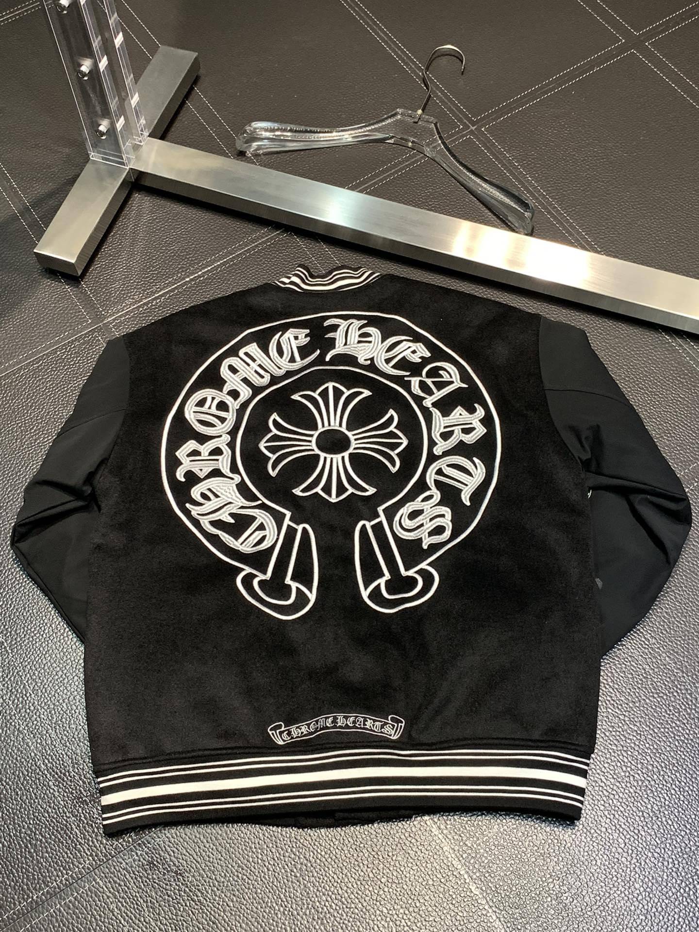 Ch*0me He**ts embroidered patchwork wool baseball jacket