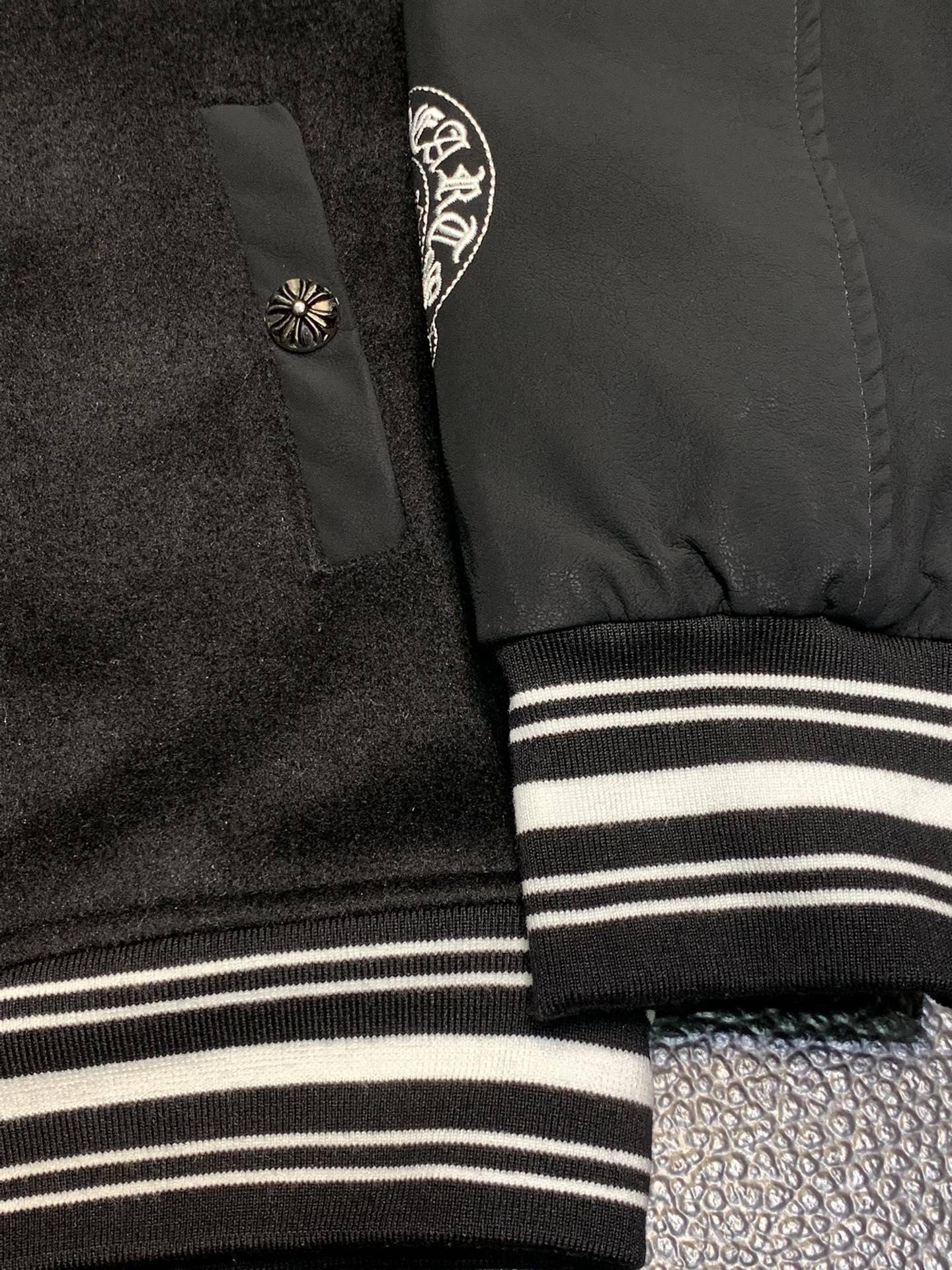 Ch*0me He**ts embroidered patchwork wool baseball jacket
