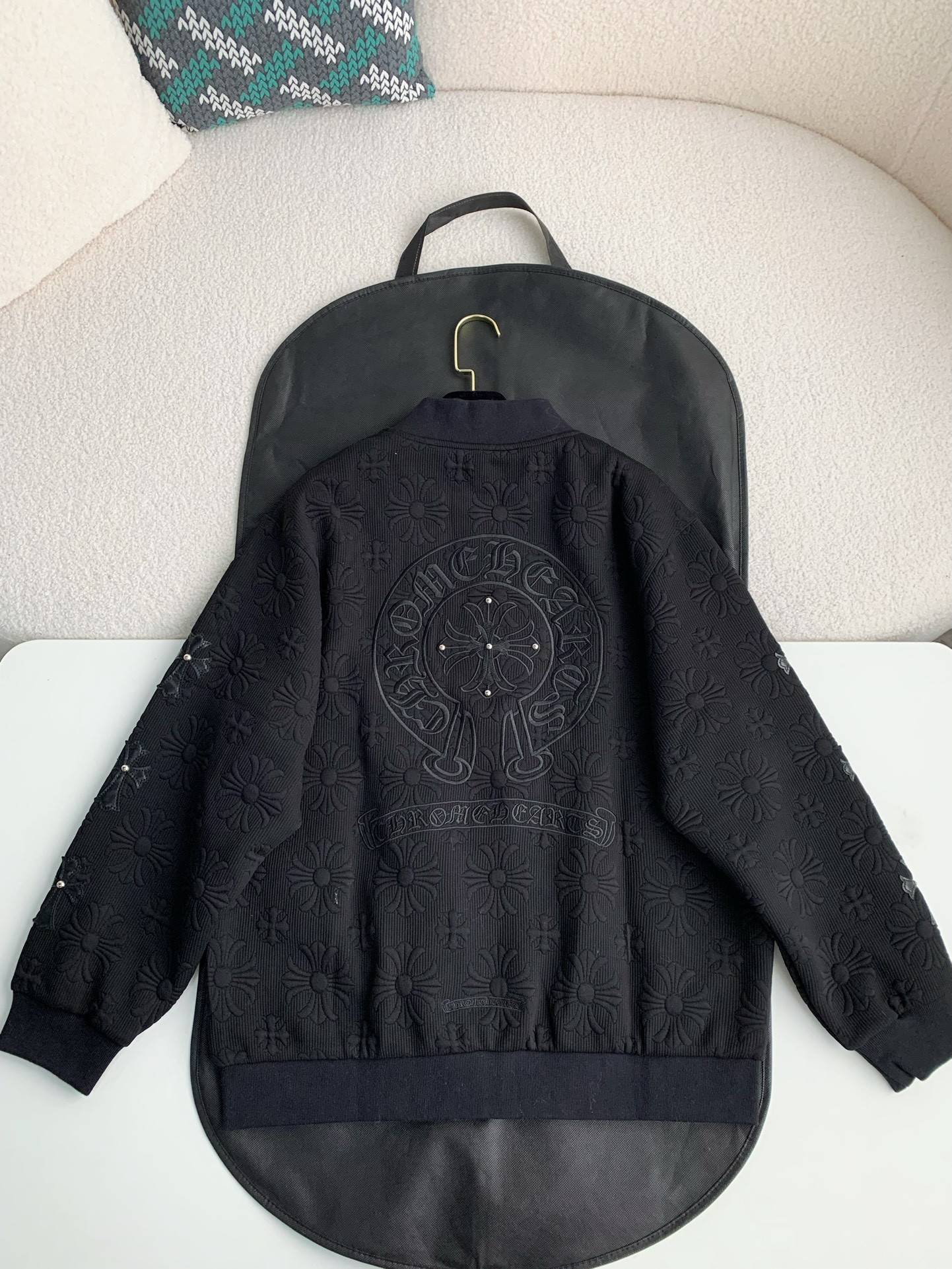 Ch*0me He**ts embroidered patchwork wool baseball jacket