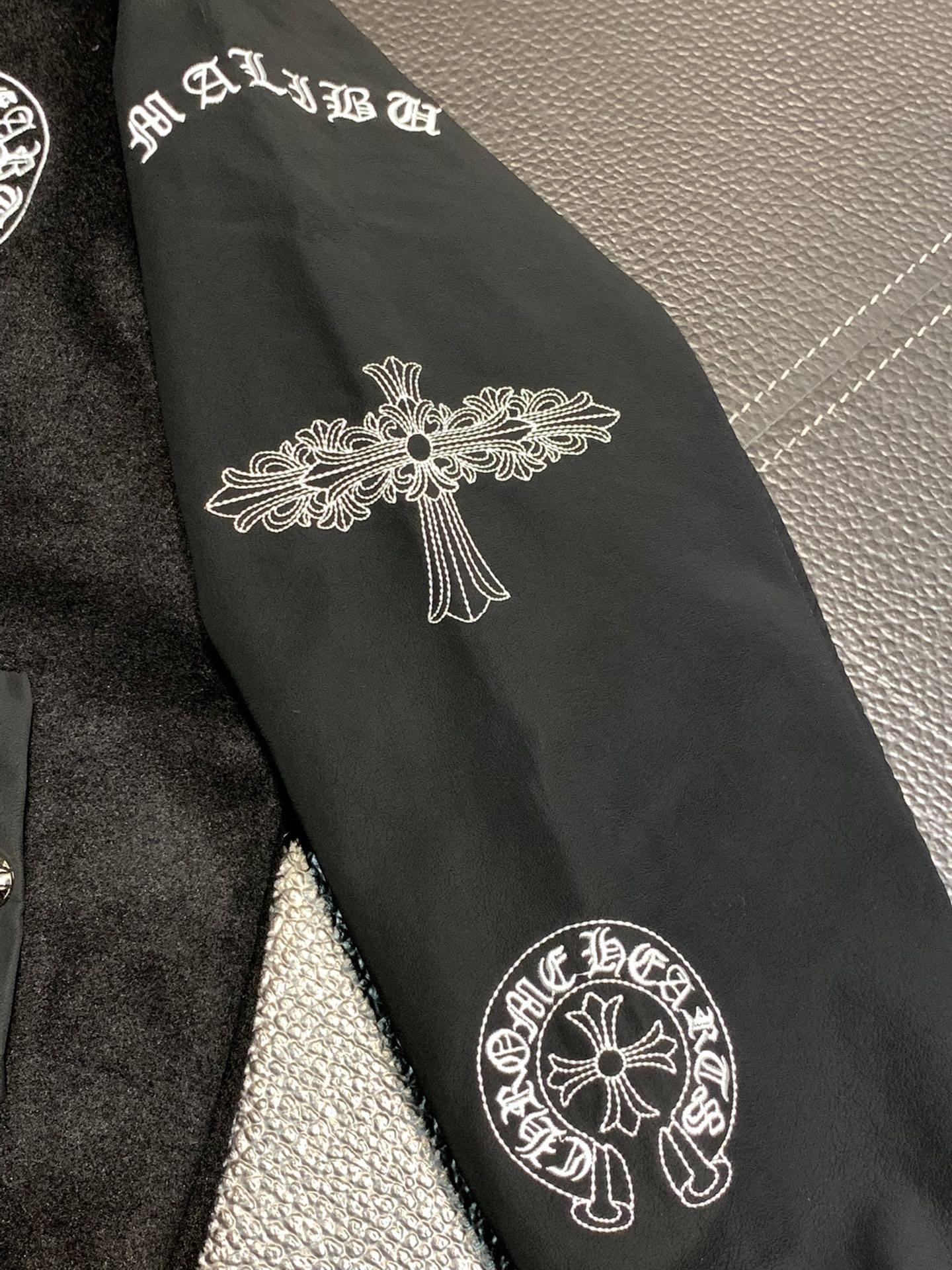Ch*0me He**ts embroidered patchwork wool baseball jacket
