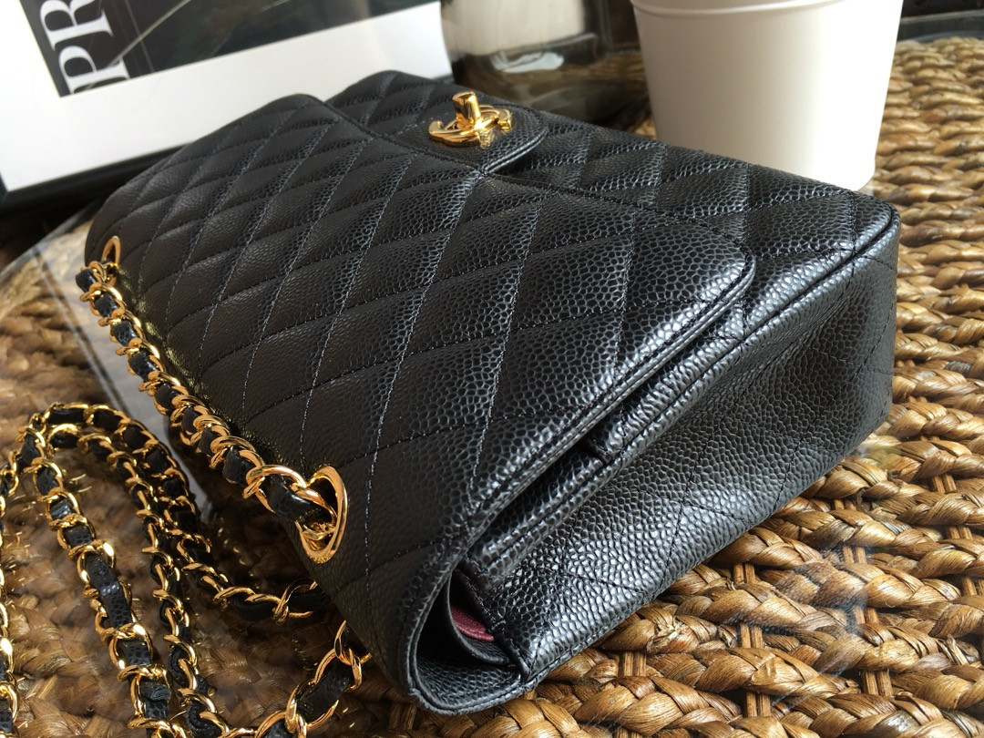 Chanle Classic Double Flap Caviar Leather With Gold Hardware